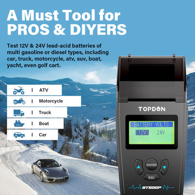 appareil de contrôle portatif de batterie de 12V 24V avec l'imprimante TOPDON BT500P